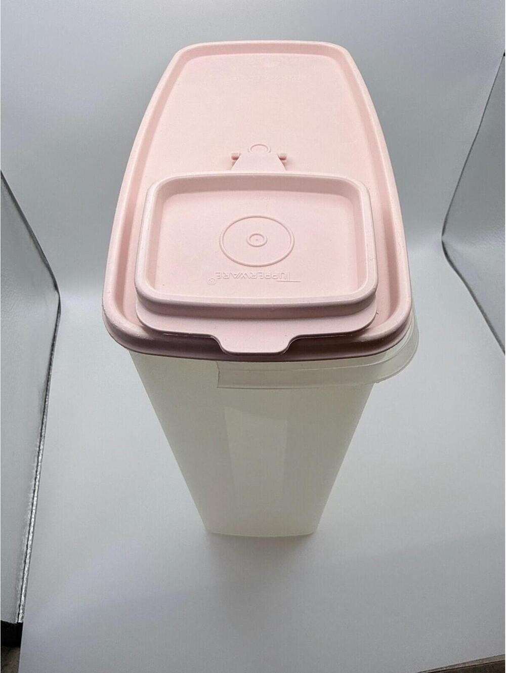 VTG Tupperware Cereal Keeper Store & Pour #1588 w/Pink Lid 9-3/4" Tall EUC